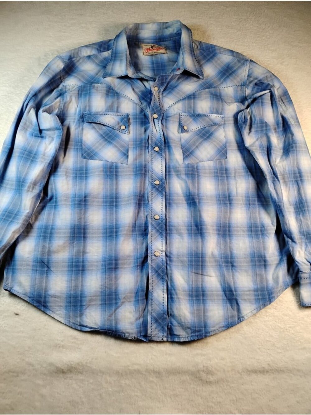 Vtg American Cowboys Choose Wrangler Pearl Snap Shirt Plaid Pockets Size XL